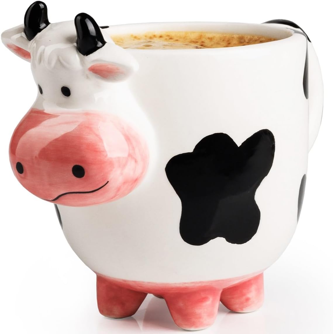 SWEETLO ceramic cow mug with a smiling pink face, black spots and little pink feet.